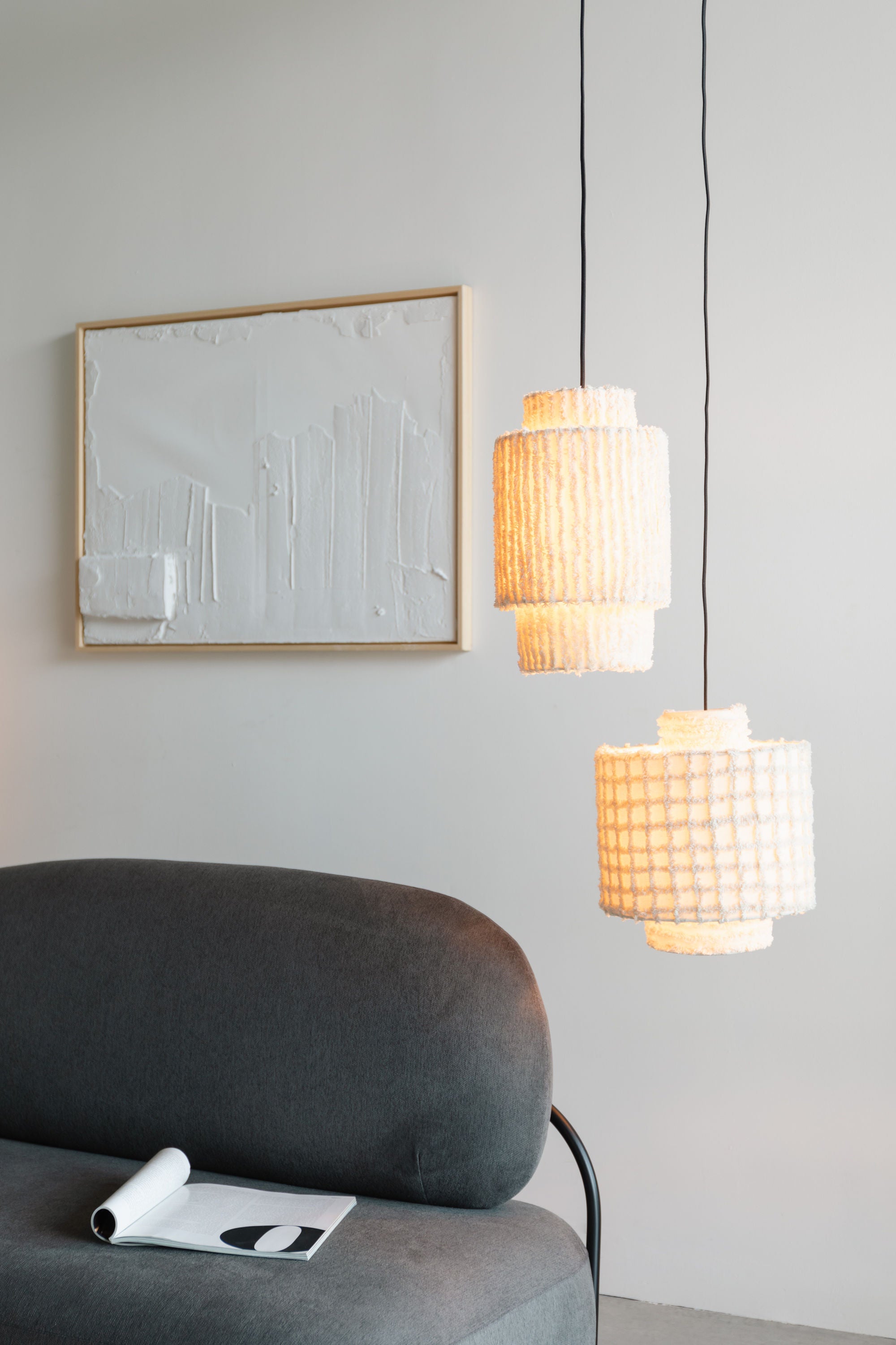 Arjun Beige Cotton Tall Pendant Lamp